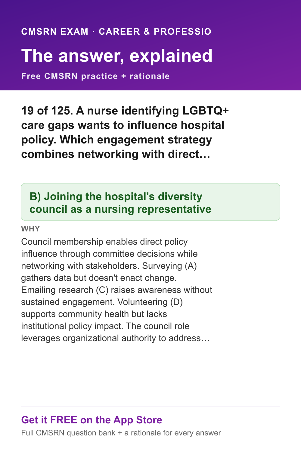 CMSRN answer and rationale — Career & Professional Development