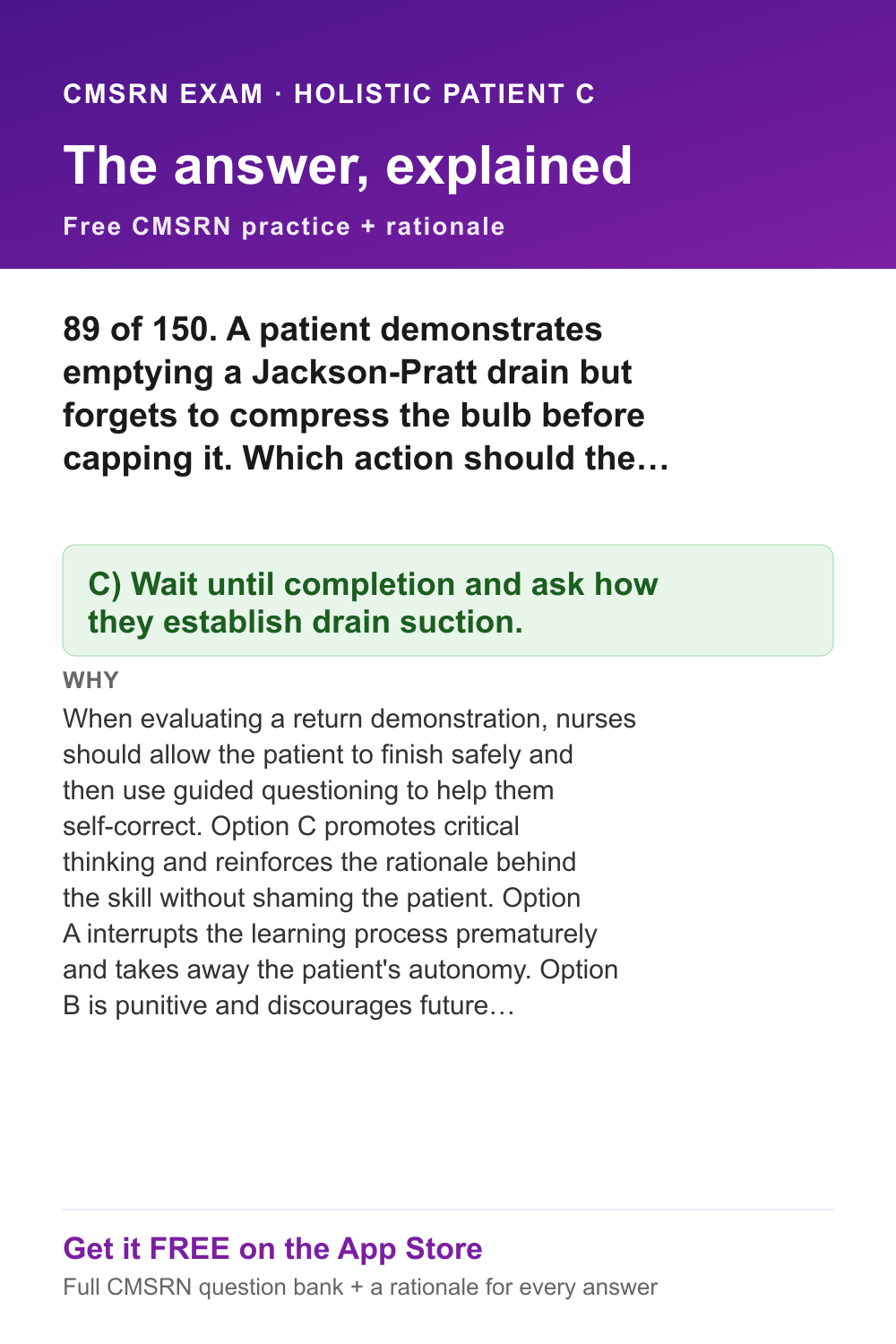 CMSRN answer and rationale — Holistic Patient Care