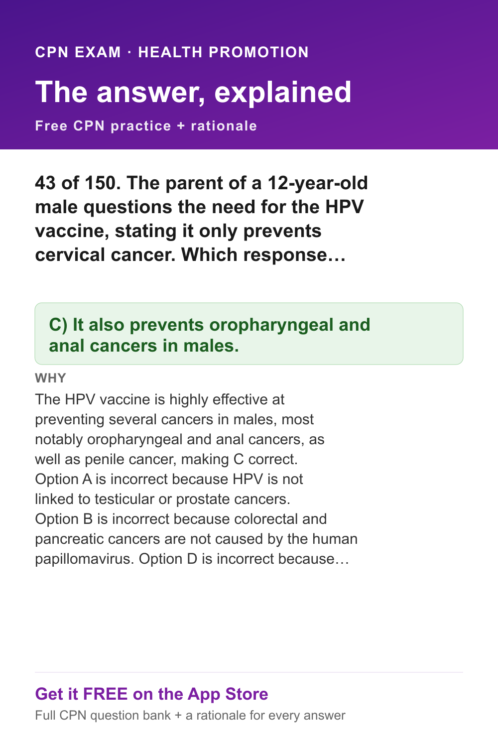 CPN answer and rationale — Health Promotion